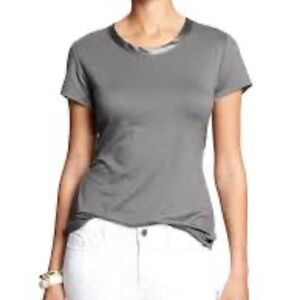 NWT BR Luxe Touch Satin Trim Grey SS Tee S